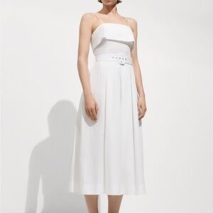Mango White Belted Midi Dress